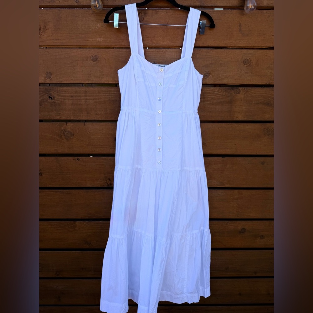 New Madewell Suzette seamed bodice White Tiered Button-Front Maxi Dress, size 4
